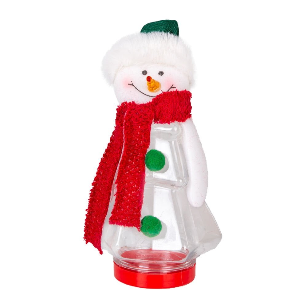 Yılbaşı Kutusu, Kardan Adam Figürlü, Kırmızı-Beyaz - Kapaklı, Şeffaf, 8x20 cm