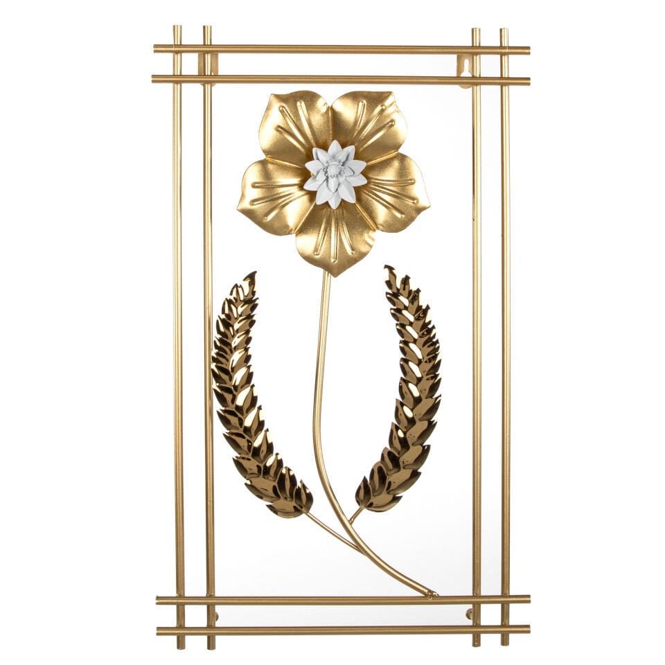 Metal Tablo Çiçek Desenli 3 Boyutlu Modern Gold 30x50 Cm.