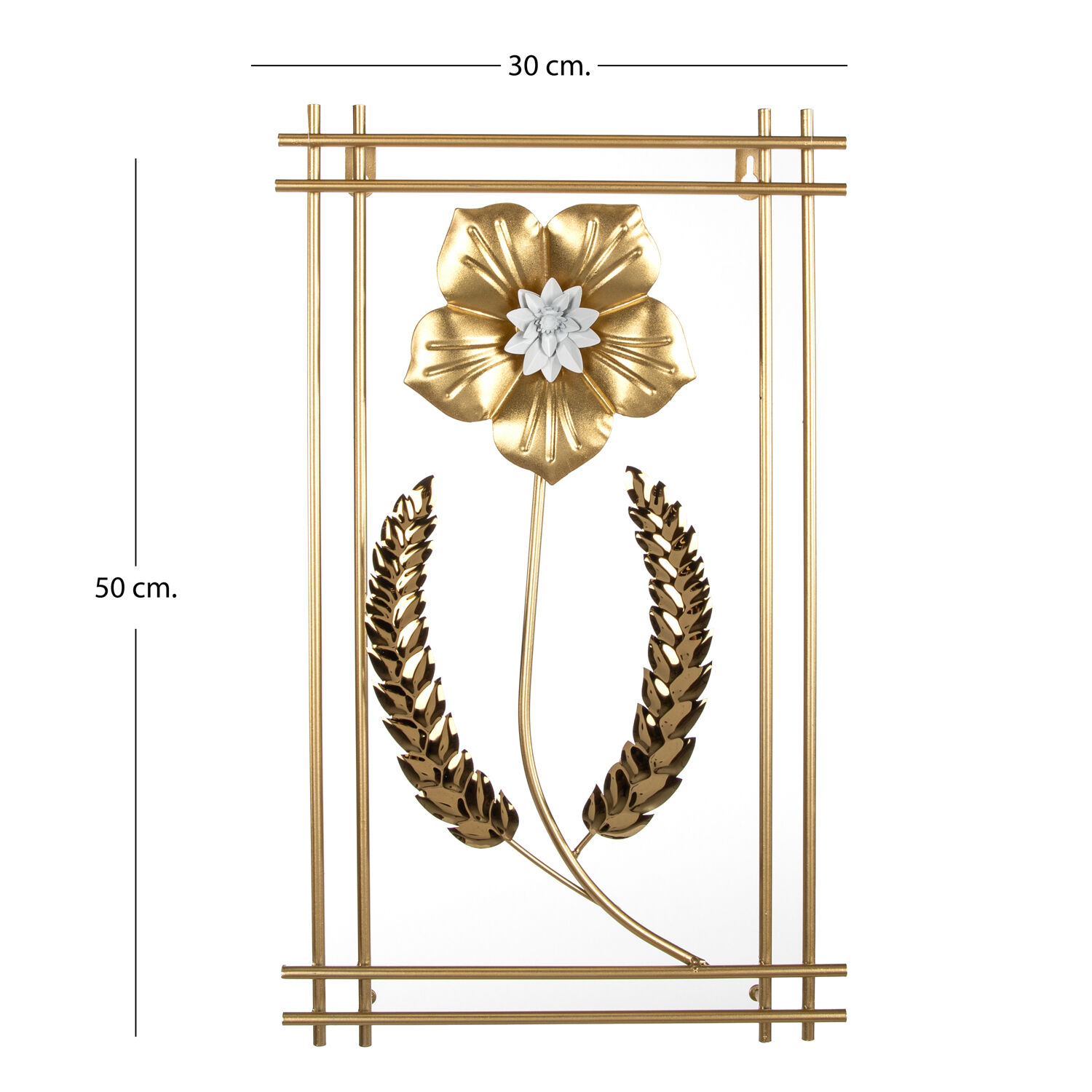 Metal Tablo Çiçek Desenli 3 Boyutlu Modern Gold 30x50 Cm.