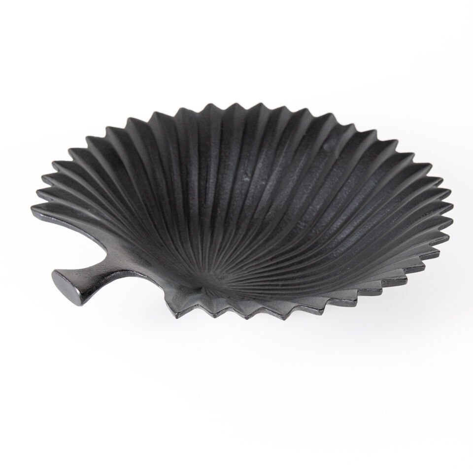 Metal Kase, Yaprak, Siyah - 36x8x35 cm
