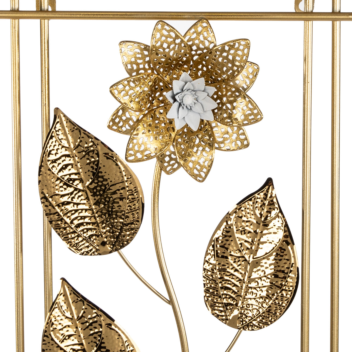Metal Tablo Çiçek Desenli 3 Boyutlu Modern Gold 30x50 Cm.