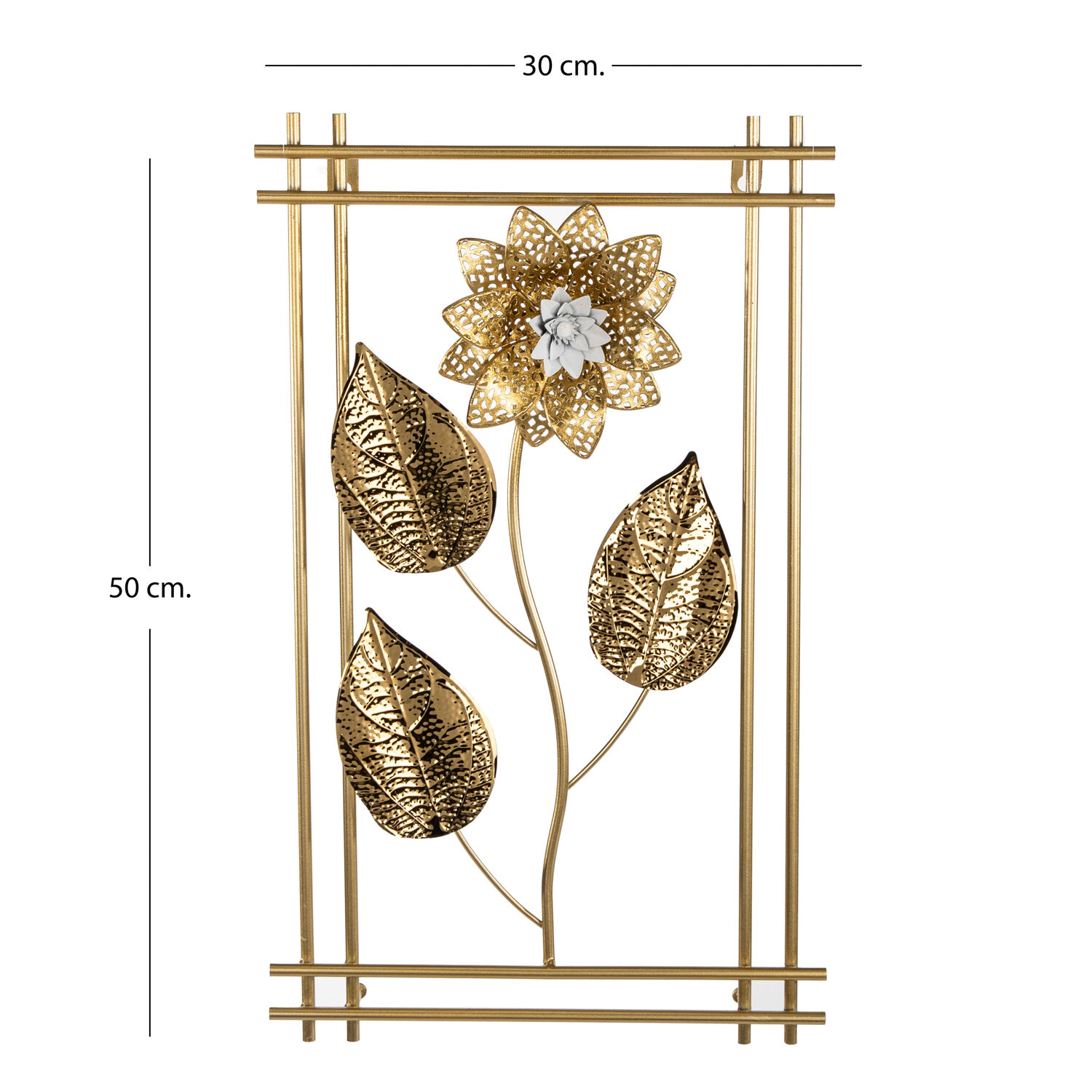 Metal Tablo Çiçek Desenli 3 Boyutlu Modern Gold 30x50 Cm.