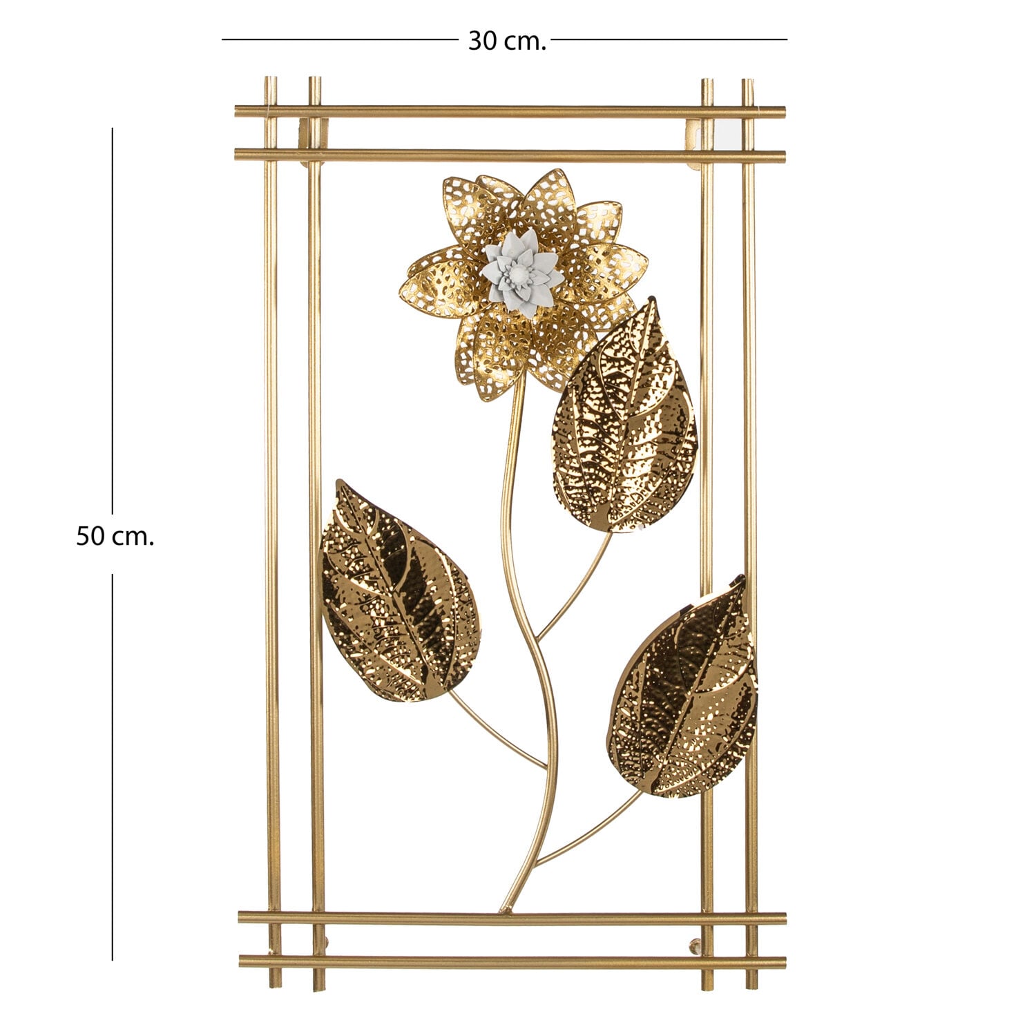 Metal Tablo Çiçek Desenli 3 Boyutlu Modern Gold 30x50 Cm.