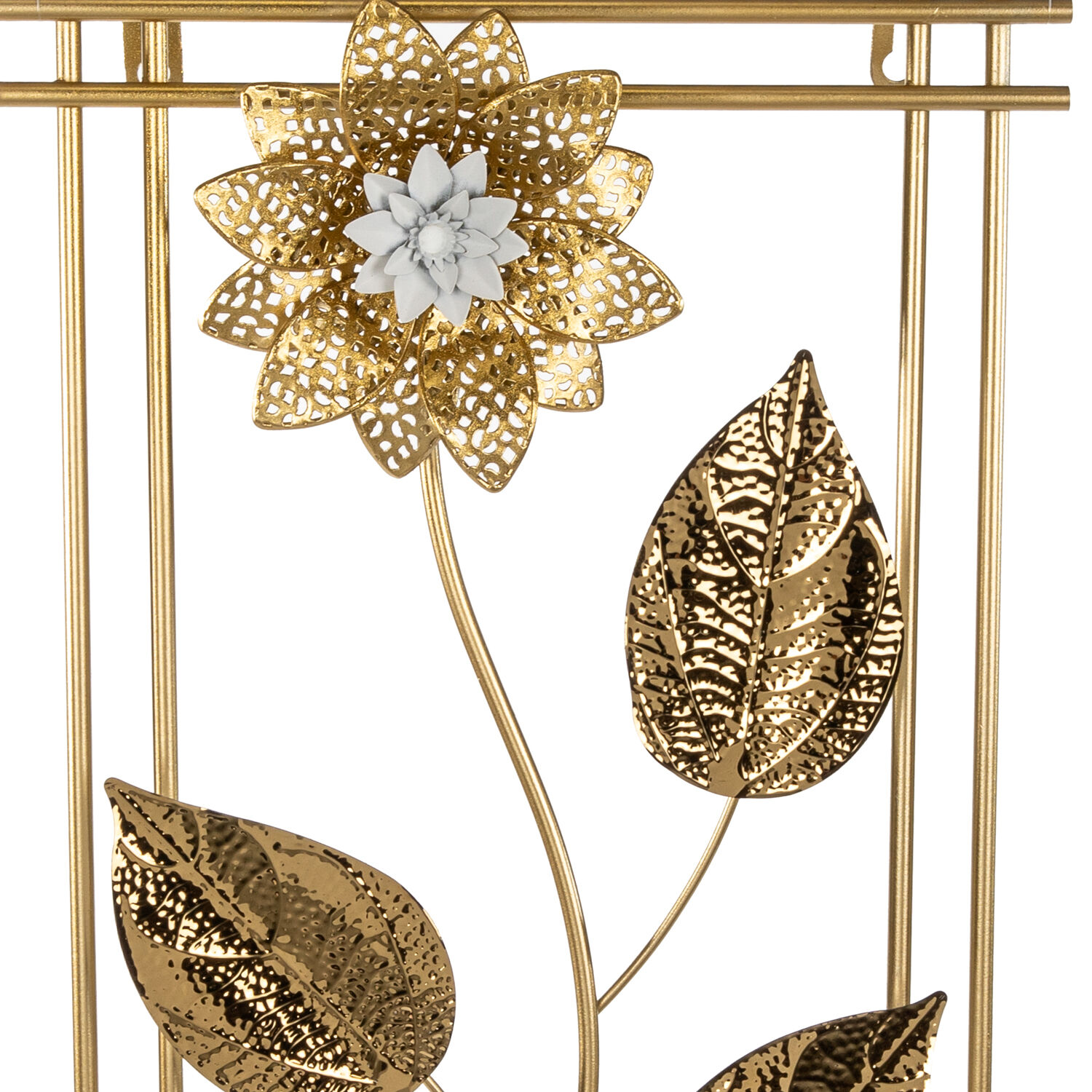 Metal Tablo Çiçek Desenli 3 Boyutlu Modern Gold 30x50 Cm.