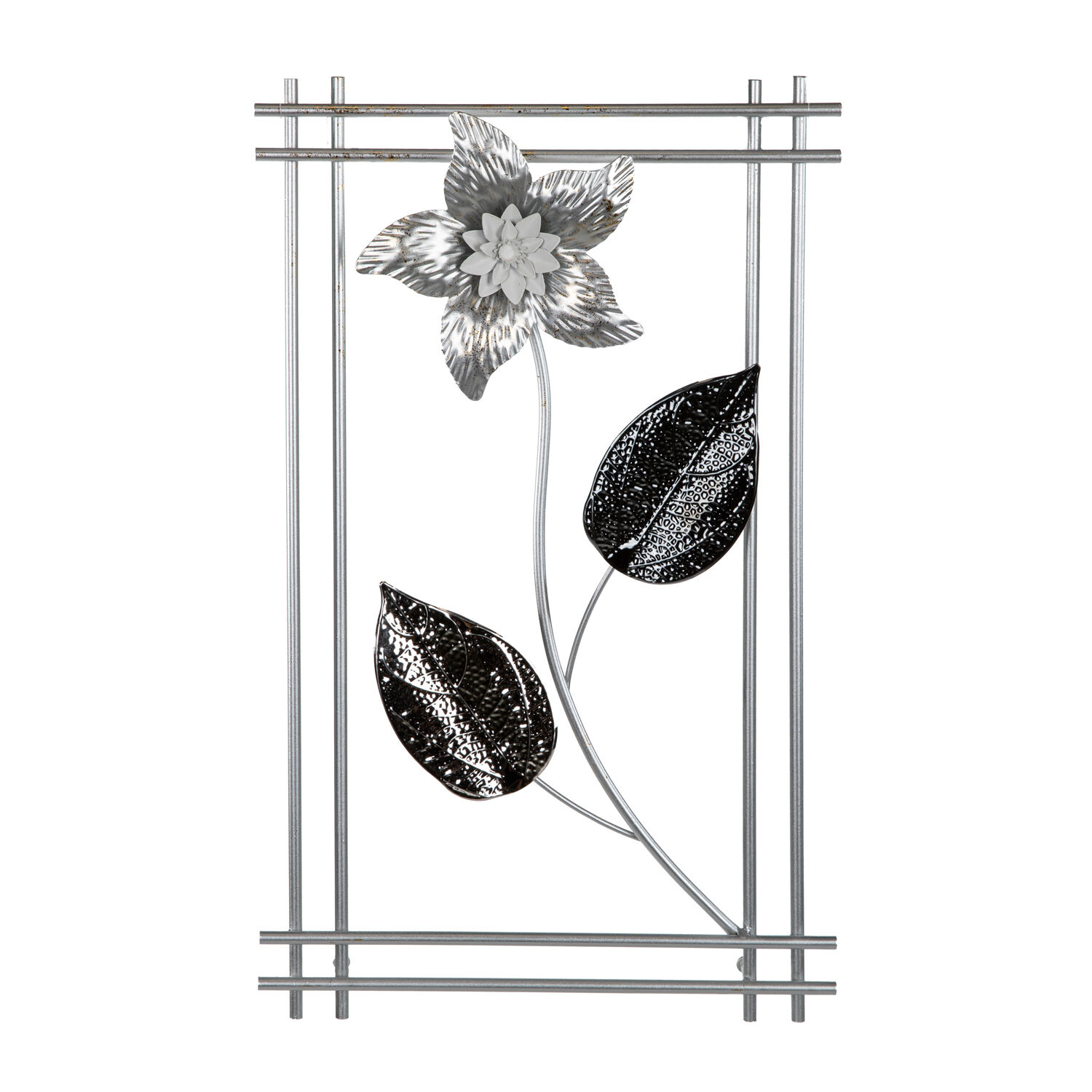 Metal Tablo Çiçek Desenli 3 Boyutlu Modern Gümüş 30x50 Cm.