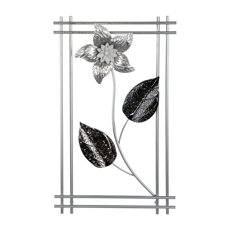Metal Tablo Çiçek Desenli 3 Boyutlu Modern Gümüş 30x50 Cm.