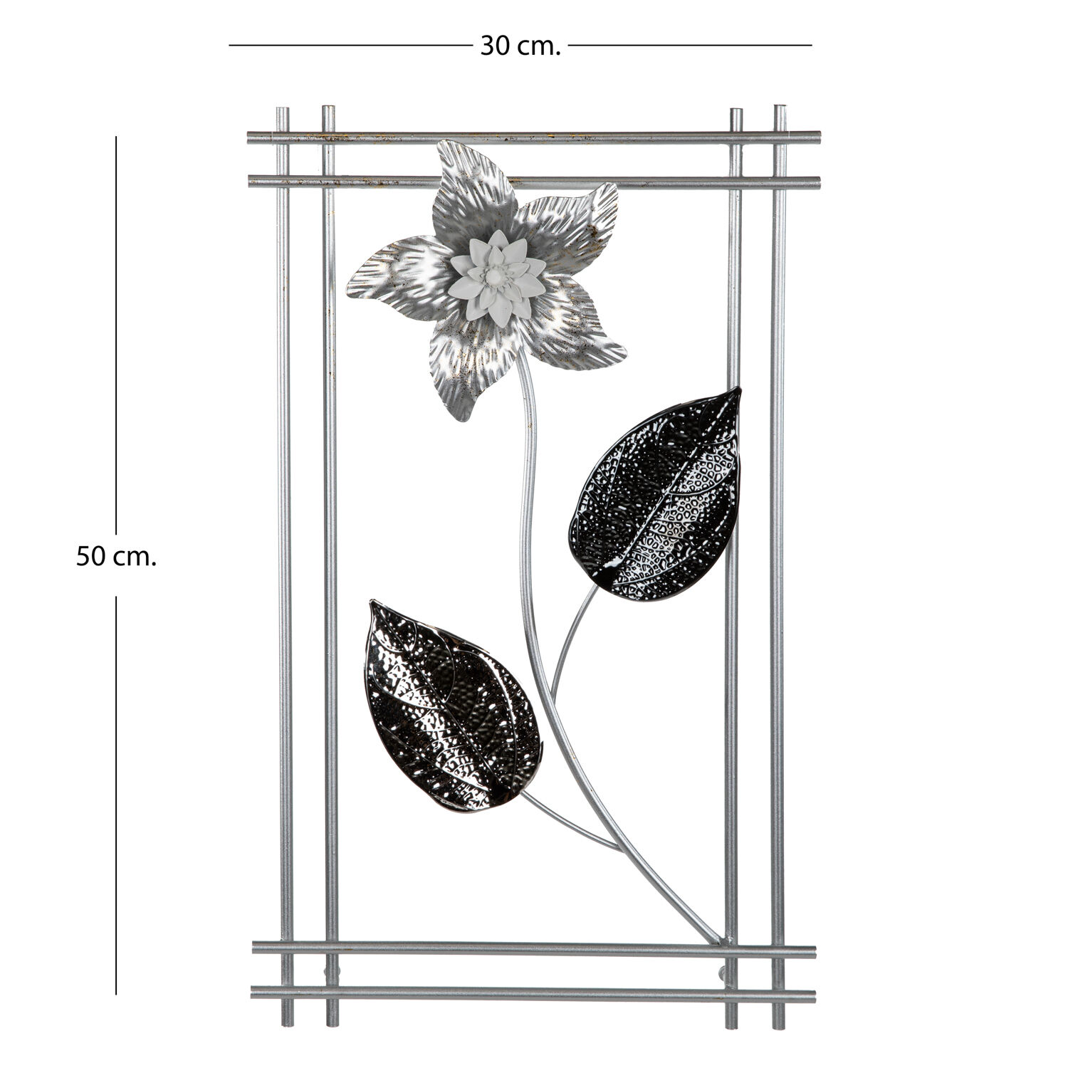 Metal Tablo Çiçek Desenli 3 Boyutlu Modern Gümüş 30x50 Cm.