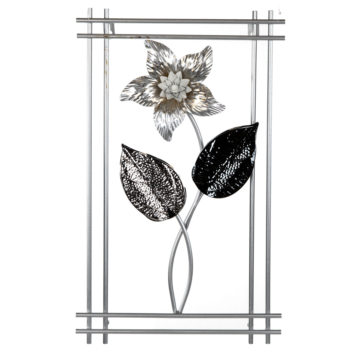 Metal Tablo Çiçek Desenli 3 Boyutlu Modern Gümüş 30x50 Cm.