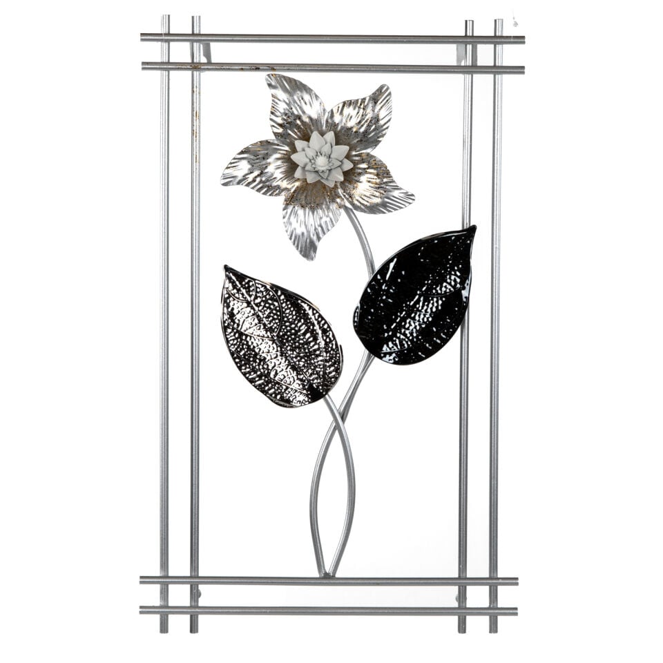 Metal Tablo Çiçek Desenli 3 Boyutlu Modern Gümüş 30x50 Cm.