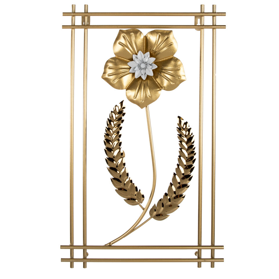 Metal Tablo Çiçek Desenli 3 Boyutlu Modern Gold 30x50 Cm.