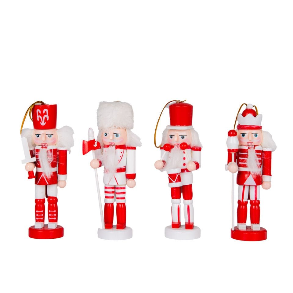 Yılbaşı Süsü, Kurşun Adam, Fındıkkıran, Kırmızı-Beyaz - 4'lü Paket, 12,5 cm