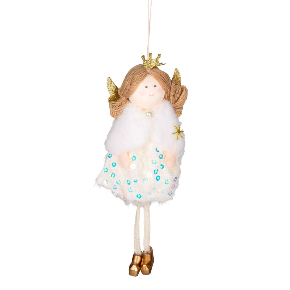 Yılbaşı Süsü, Peri Figürlü, Gold-Beyaz - 9x19 cm