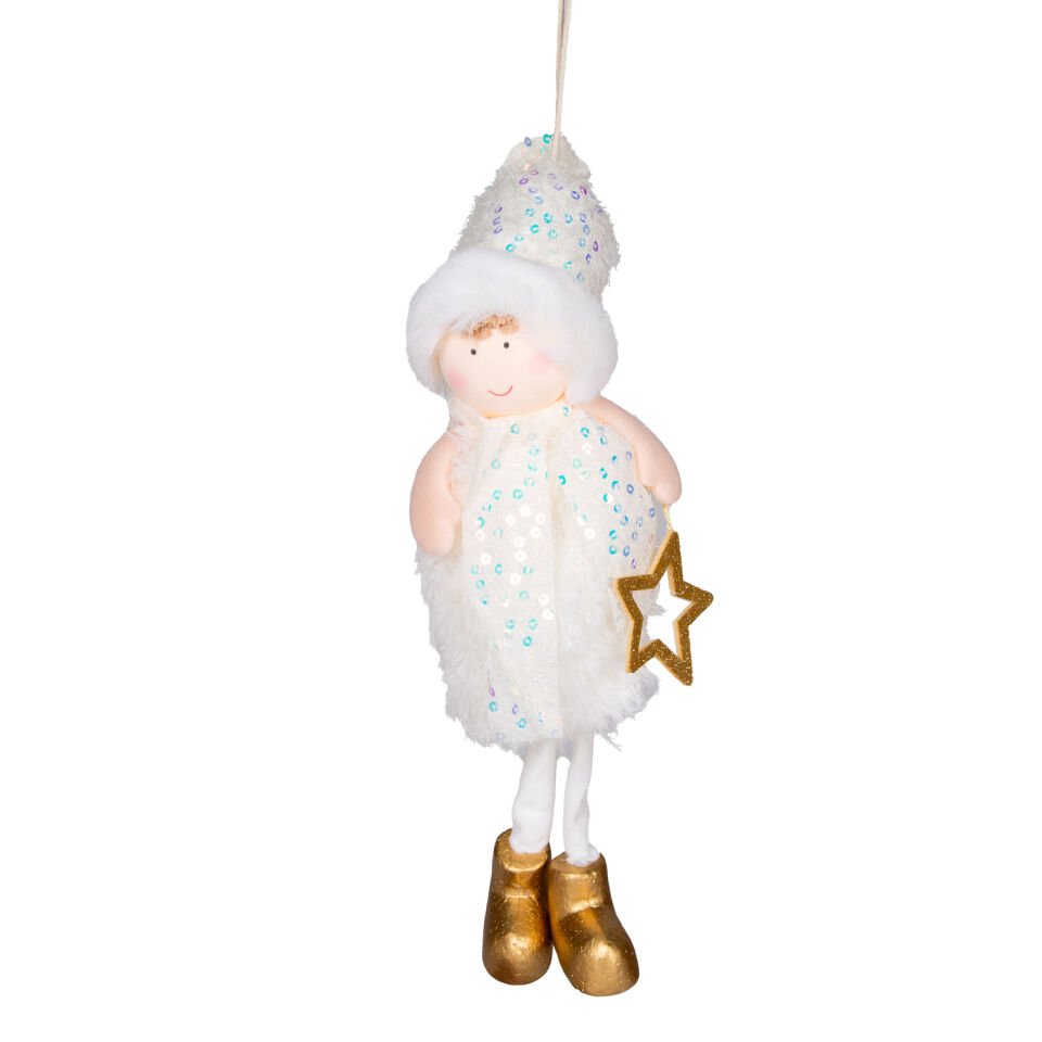 Yılbaşı Süsü, Peri Figürlü, Gold-Beyaz - 12x40 cm