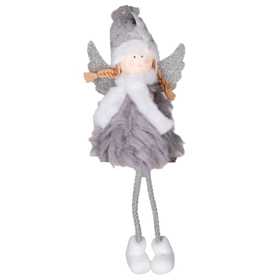 Yılbaşı Süsü, Peri Figürlü, Gri - 11x34 cm