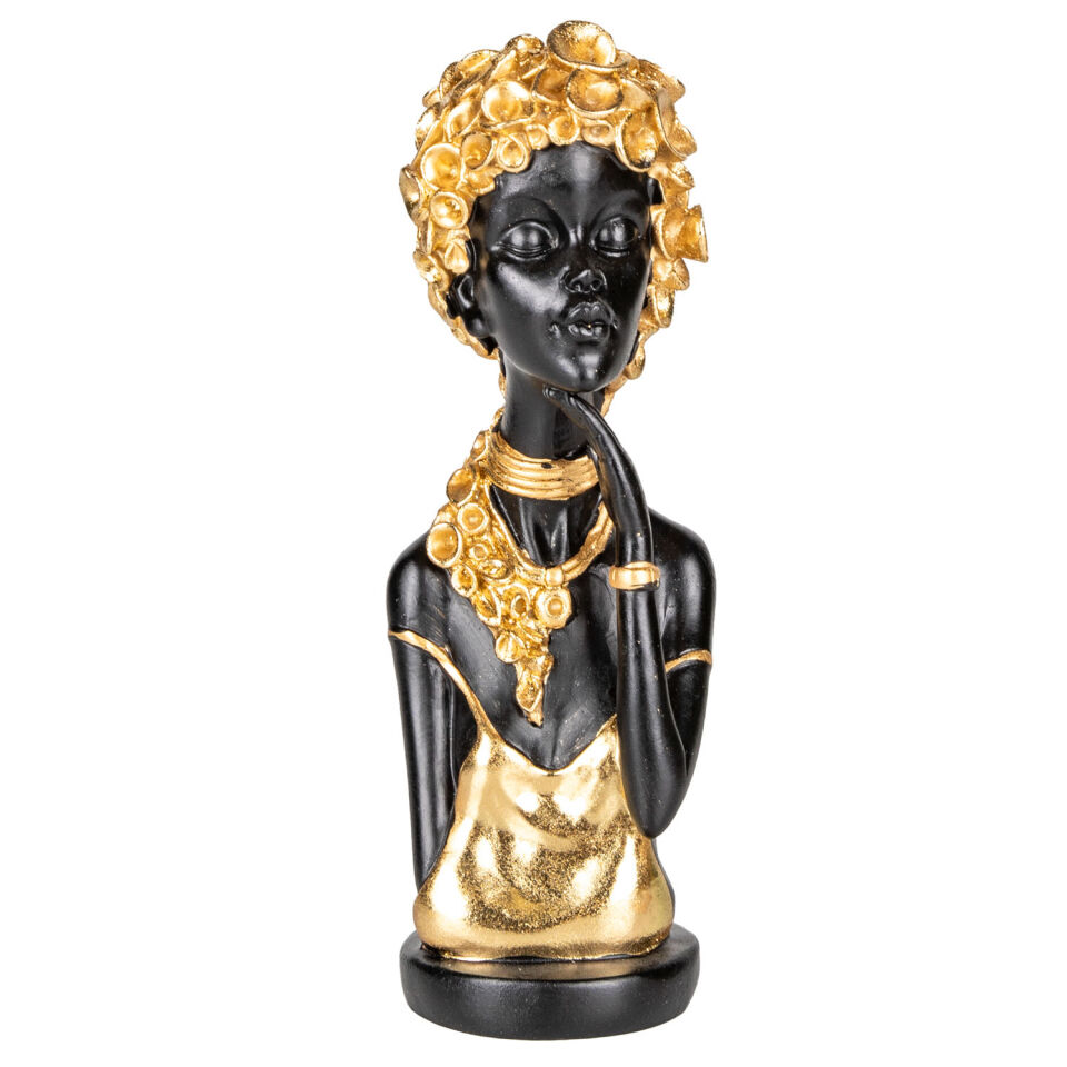 Dekoratif Biblo Afrikalı Kadın Siyah Altın Saçlı Gold-Siyah 12x25 Cm.