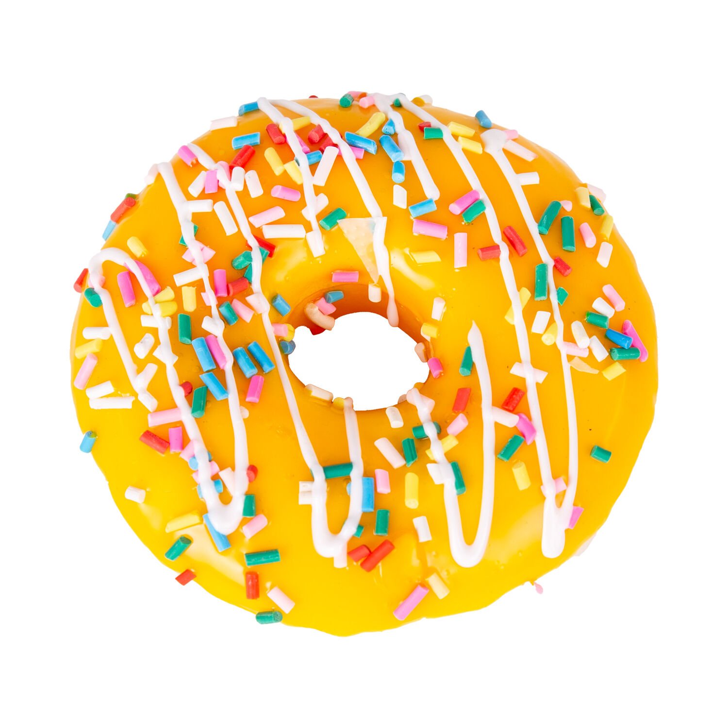 Yapay Donut, Muzlu, Üstü Renkli Granül Şekerli, Sarı - 10x4 cm