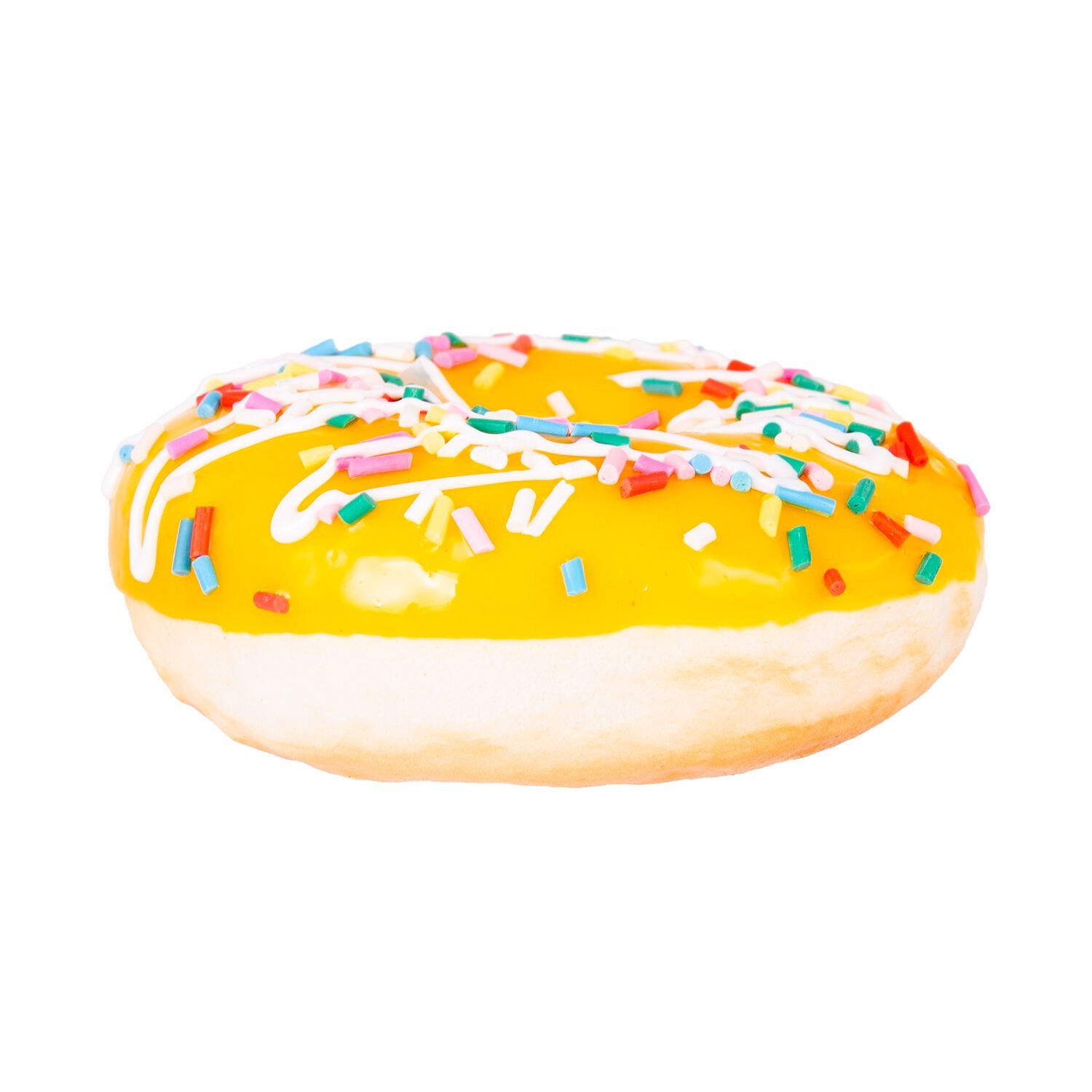 Yapay Donut, Muzlu, Üstü Renkli Granül Şekerli, Sarı - 10x4 cm