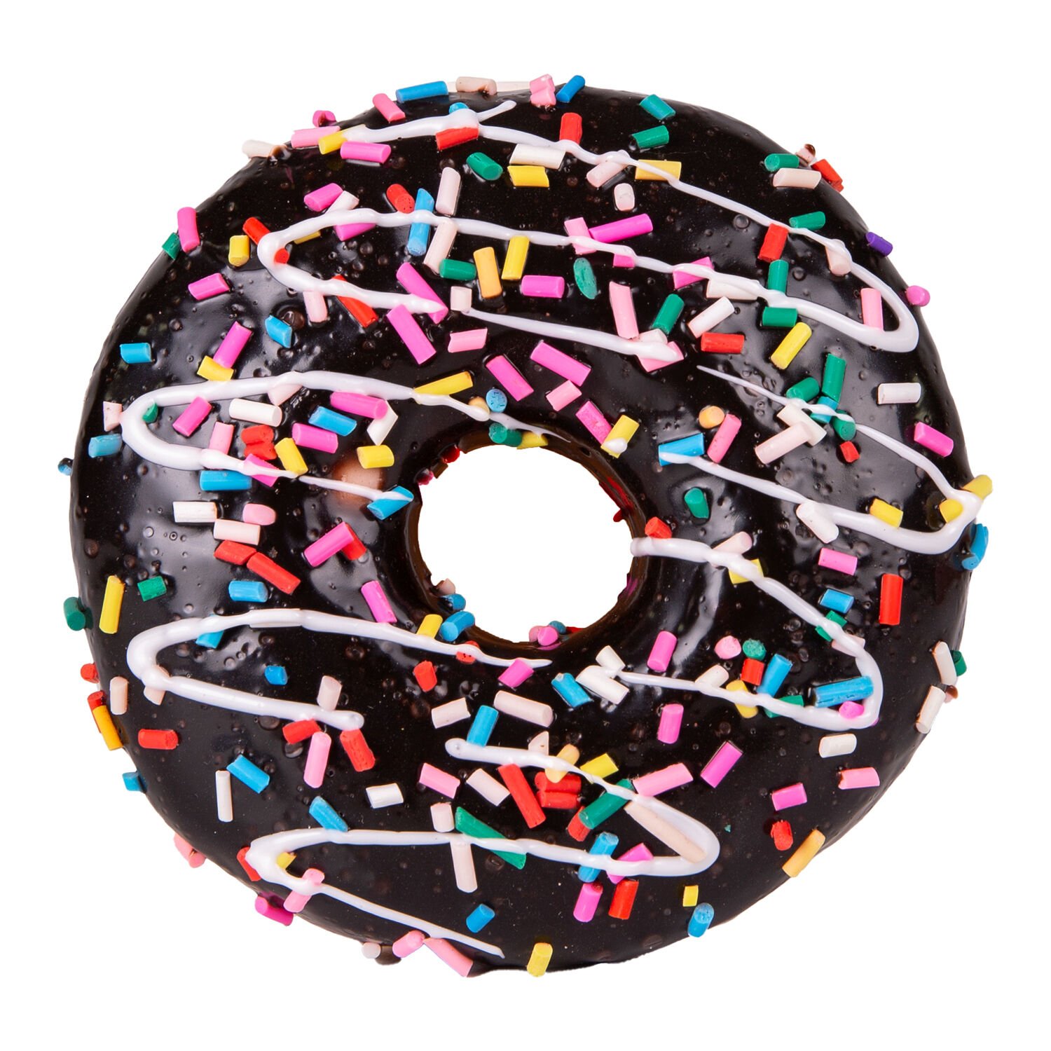 Yapay Donut, Çikolata, Üstü Renkli Granül Şekerli, Siyah - 10x4 cm