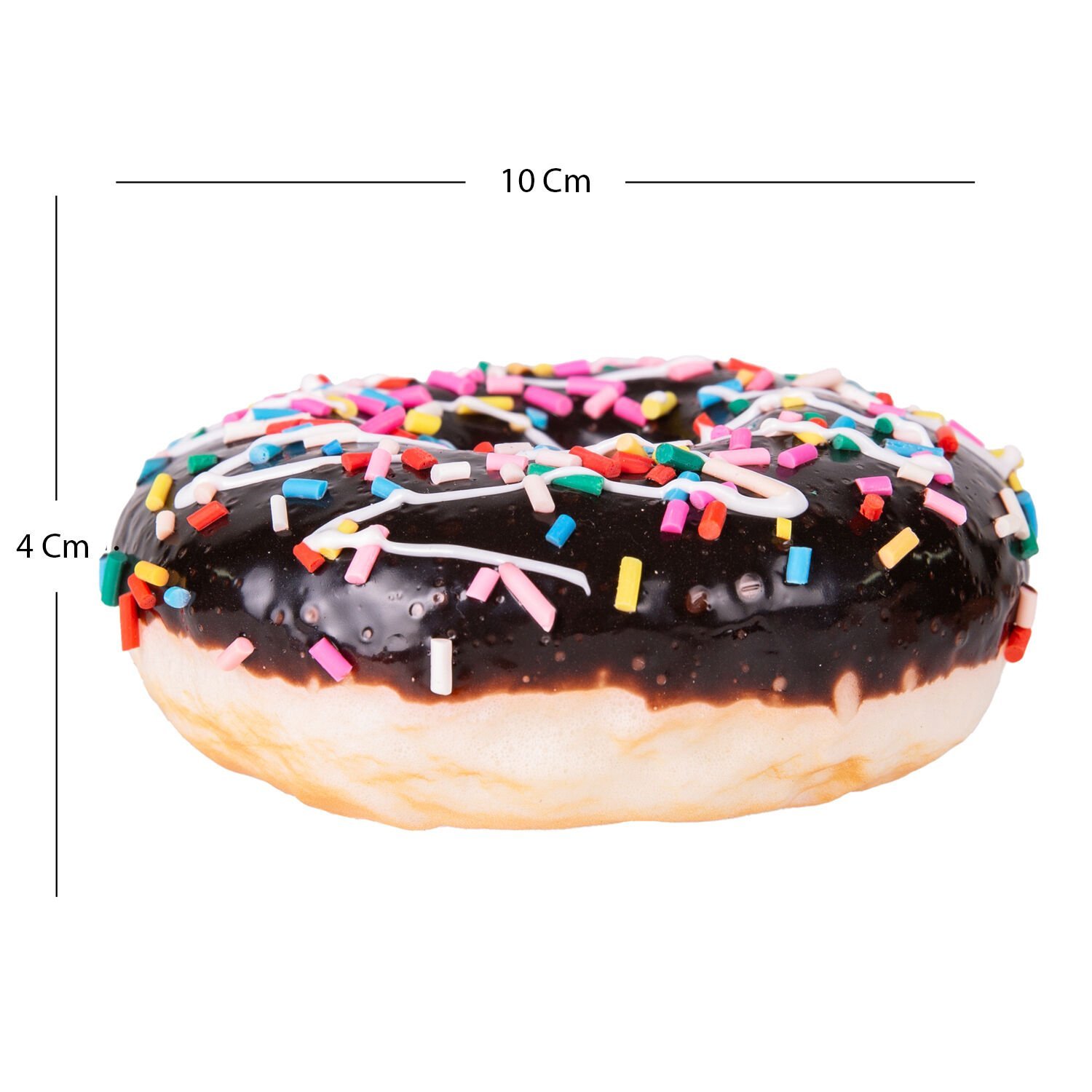 Yapay Donut, Çikolata, Üstü Renkli Granül Şekerli, Siyah - 10x4 cm
