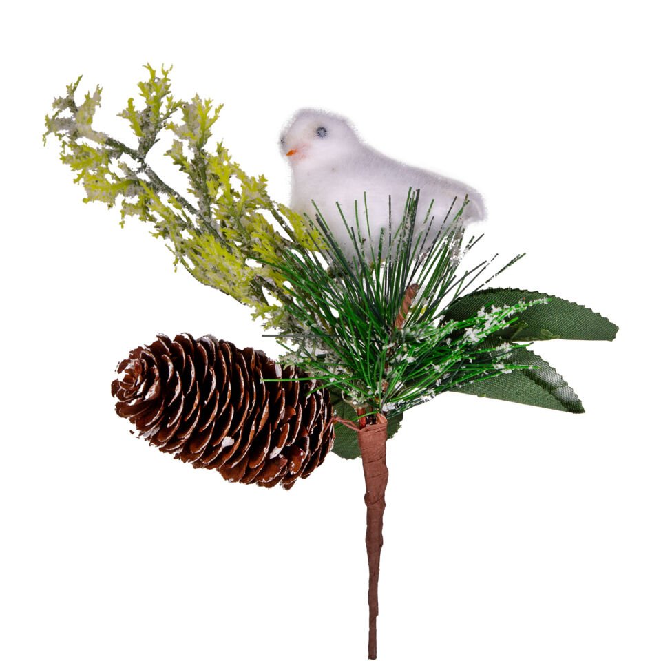 Yılbaşı Çiçeği, Pike Berry, Kuşlu, Kozalaklı, Yeşil - 20 cm