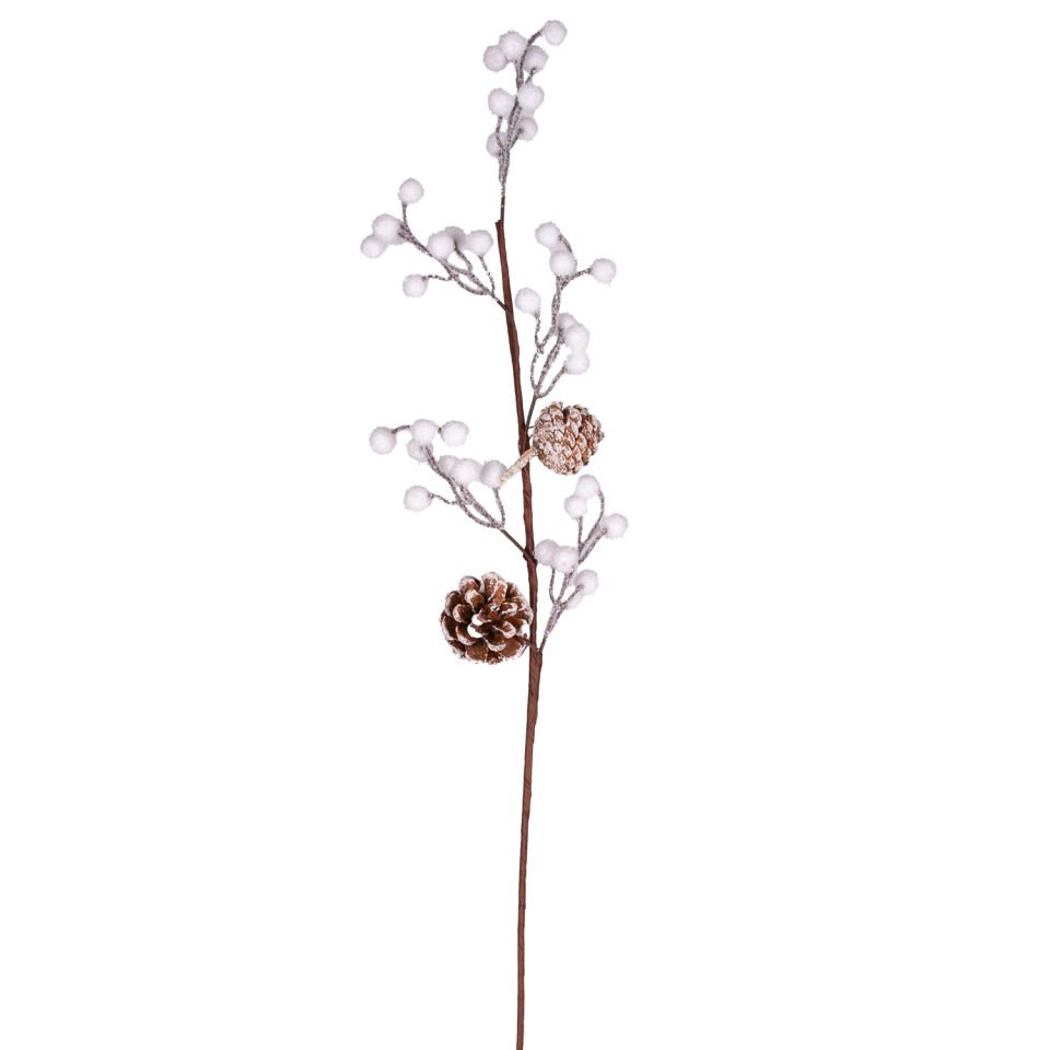 Yılbaşı Çiçeği, Pike, Kar Efektli, Berry, Kozalaklı, Beyaz - 70 cm