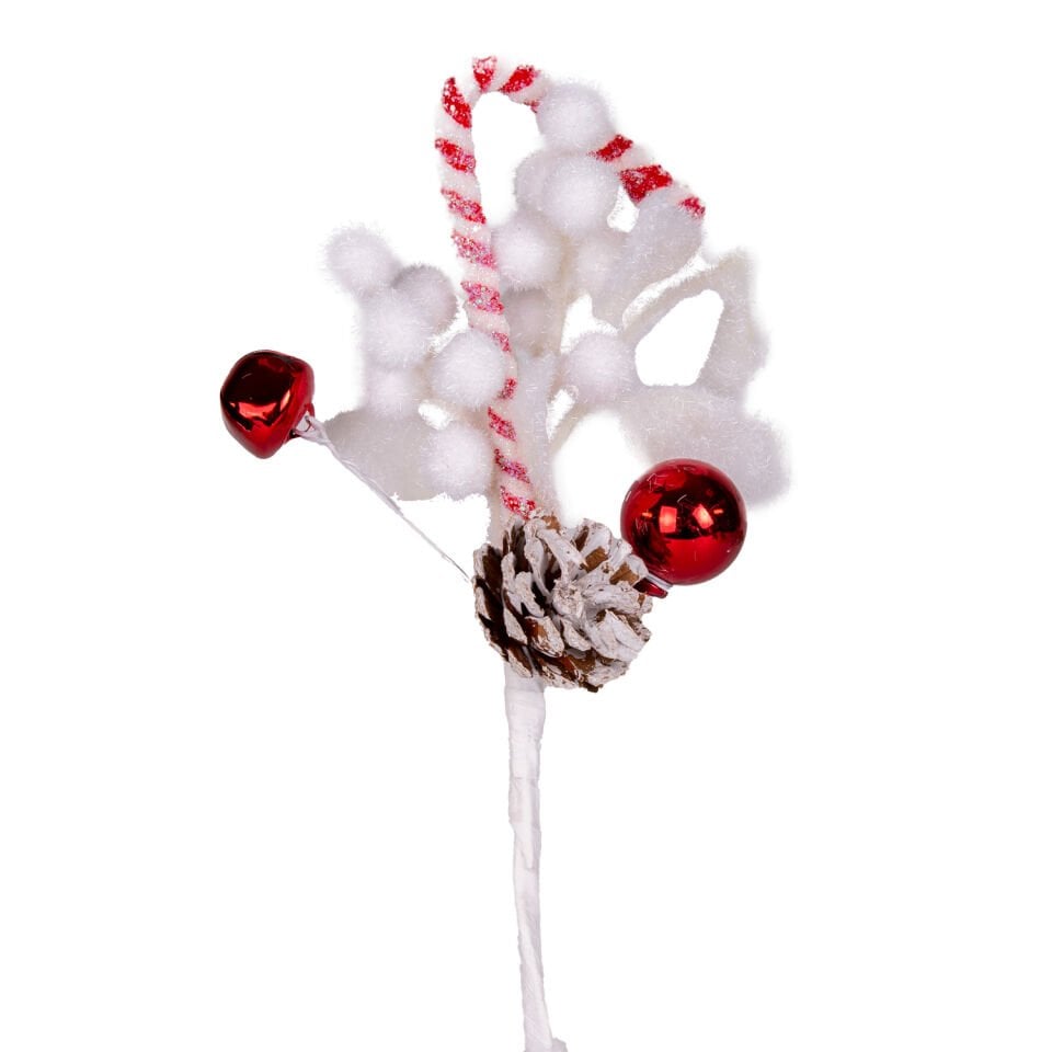 Yılbaşı Çiçeği, Pike Berry, Çanlı, Baston Şeker, Toplu, Kozalaklı, Beyaz - 25 cm