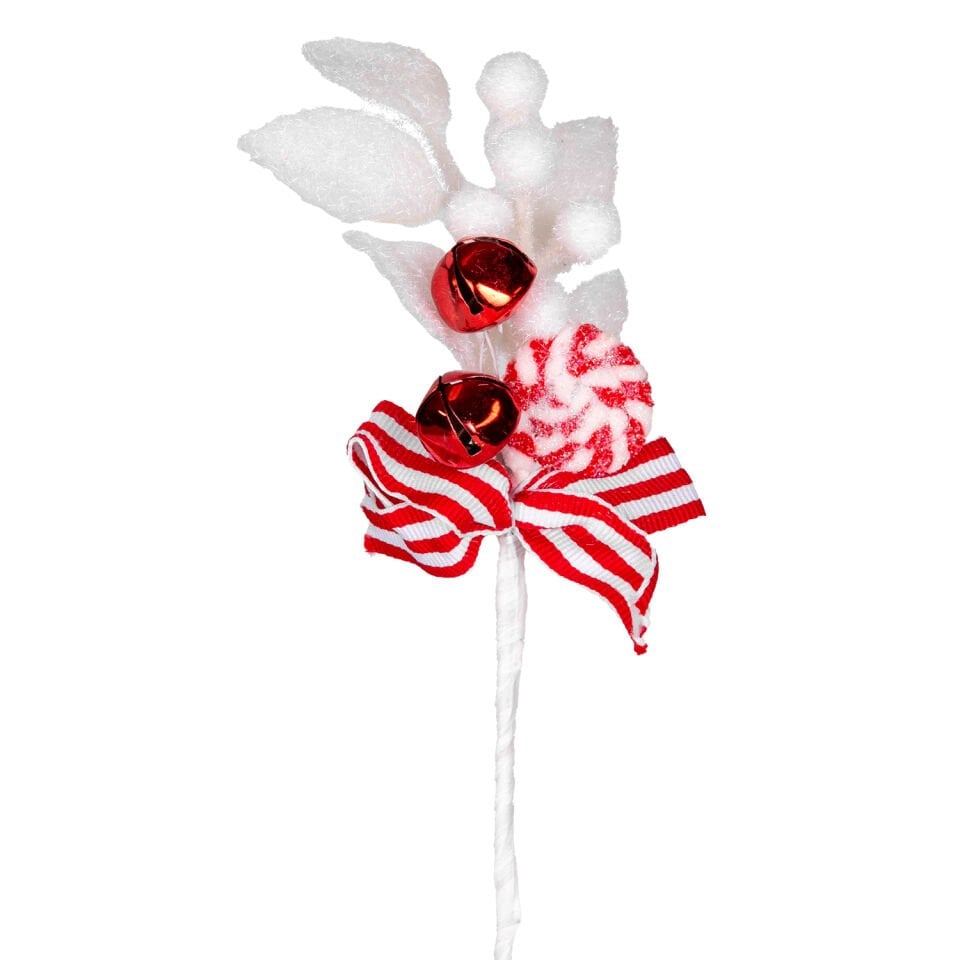 Yılbaşı Çiçeği, Pike Berry, Şeker Figürlü, Çanlı, Kırmızı-Beyaz - 25 cm