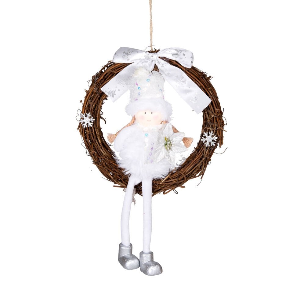 Yılbaşı Süsü, Kapı Çelengi, Lame-Beyaz - Peri Figürlü, 20x30 cm