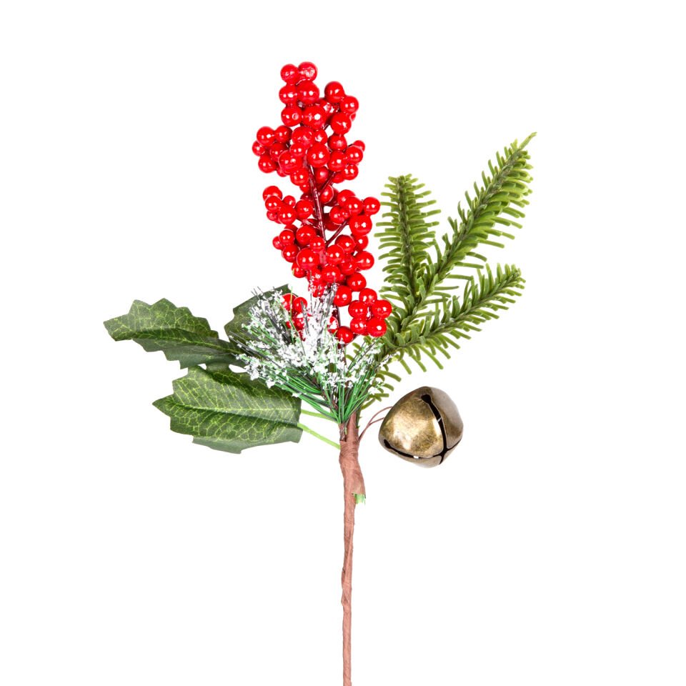 Yılbaşı Çiçeği, Karlı Pike Berry, Çanlı, Kırmızı-Yeşil - 30 cm