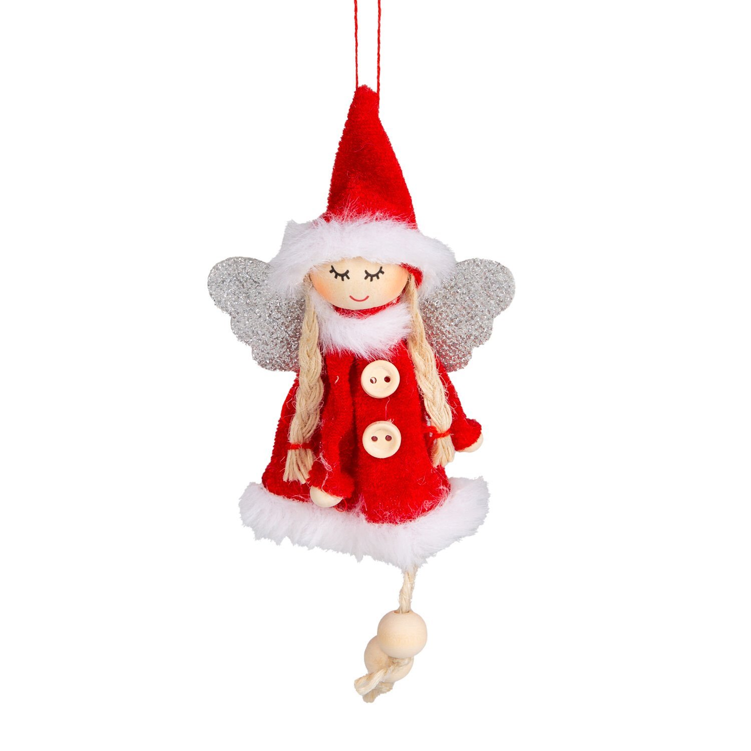 Yılbaşı Süsü, Peri Figürü, Karışık Renkli - Asmalı, Kumaş, Sarkan Ayaklı, Simli Kanatlı, Kutulu, 3'lü Paket, 14 cm