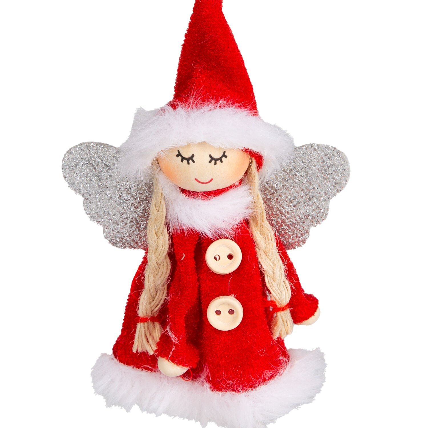 Yılbaşı Süsü, Peri Figürü, Karışık Renkli - Asmalı, Kumaş, Sarkan Ayaklı, Simli Kanatlı, Kutulu, 3'lü Paket, 14 cm