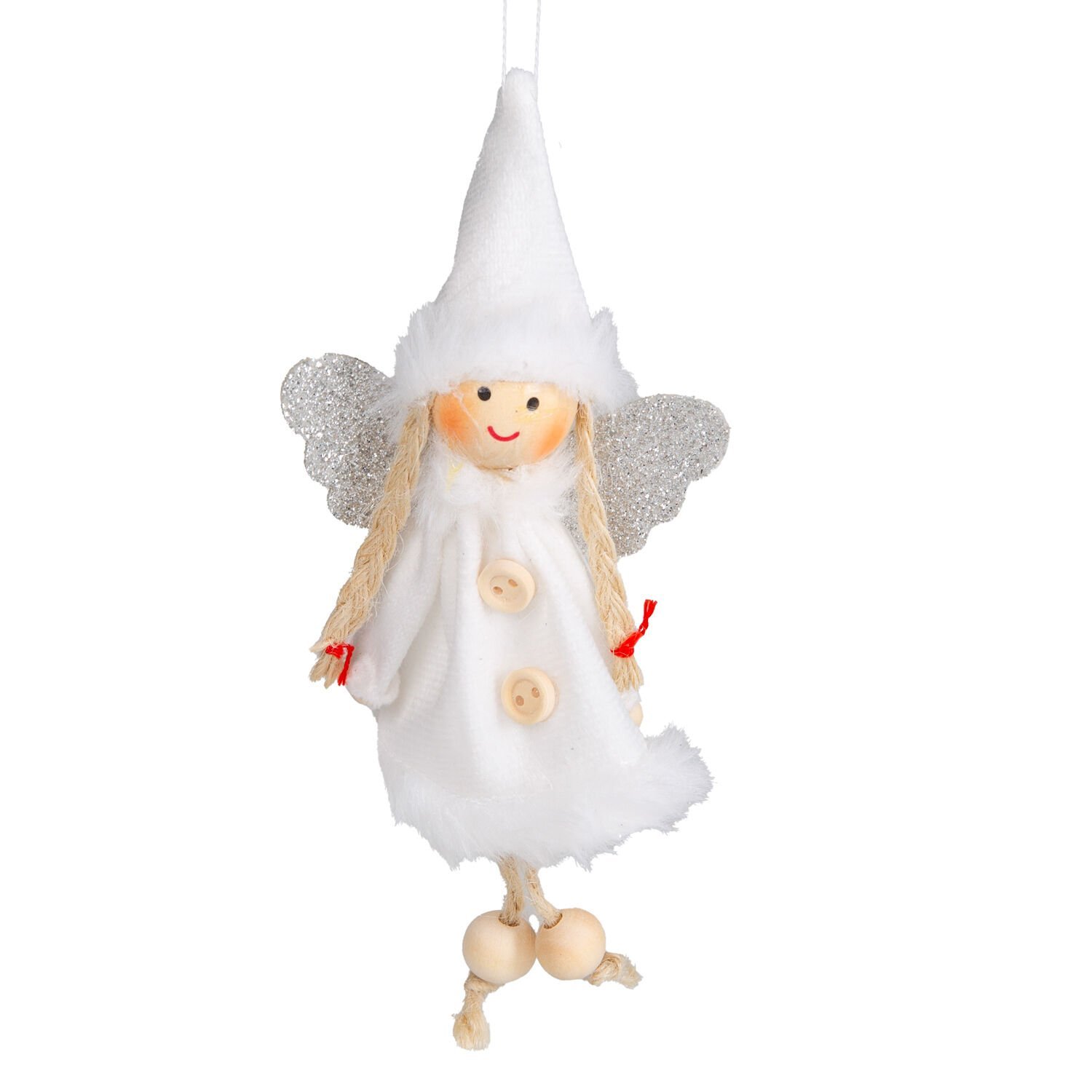 Yılbaşı Süsü, Peri Figürü, Karışık Renkli - Asmalı, Kumaş, Sarkan Ayaklı, Simli Kanatlı, Kutulu, 3'lü Paket, 14 cm