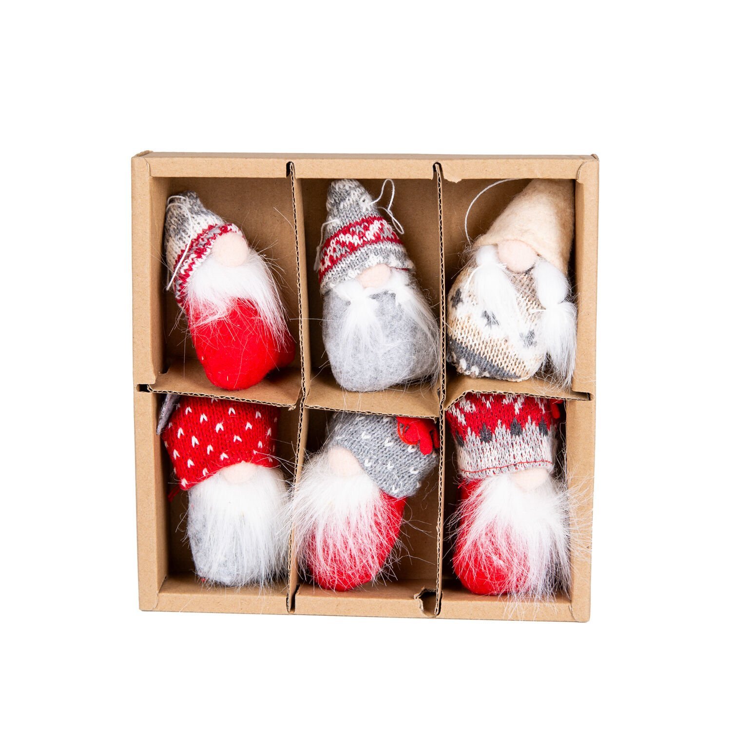 Yılbaşı Süsü, Cüce Figür, Örgü Şapkalı, Karışık Renkli - Sakallı, Kutulu, 6'lı Paket, 10 cm