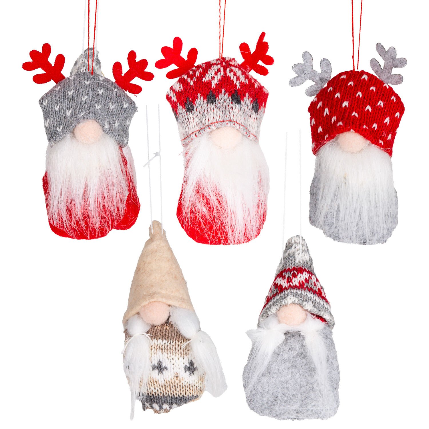 Yılbaşı Süsü, Cüce Figür, Örgü Şapkalı, Karışık Renkli - Sakallı, Kutulu, 6'lı Paket, 10 cm