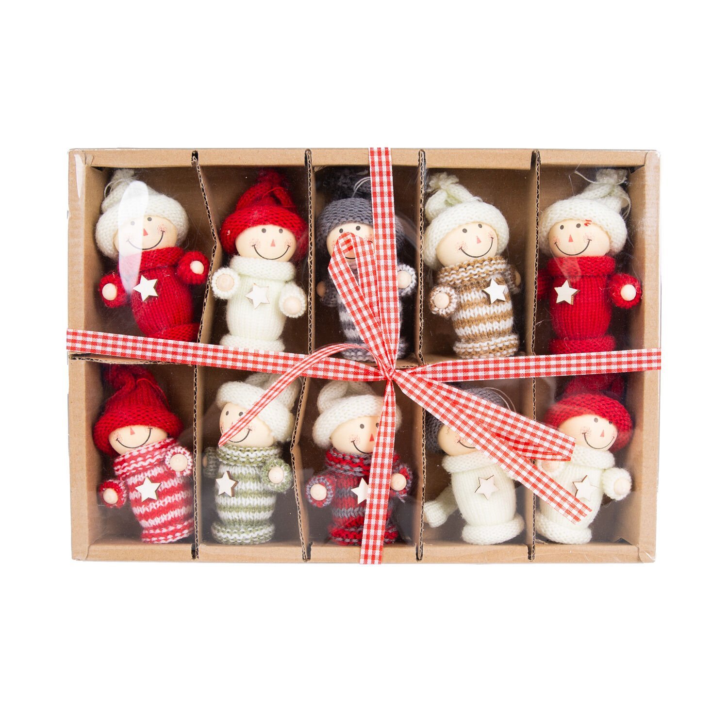 Yılbaşı Süsü, Örgü Figür, Karışık Renkli - Yıldızlı, Kutulu, 10'lu Paket, 8 cm