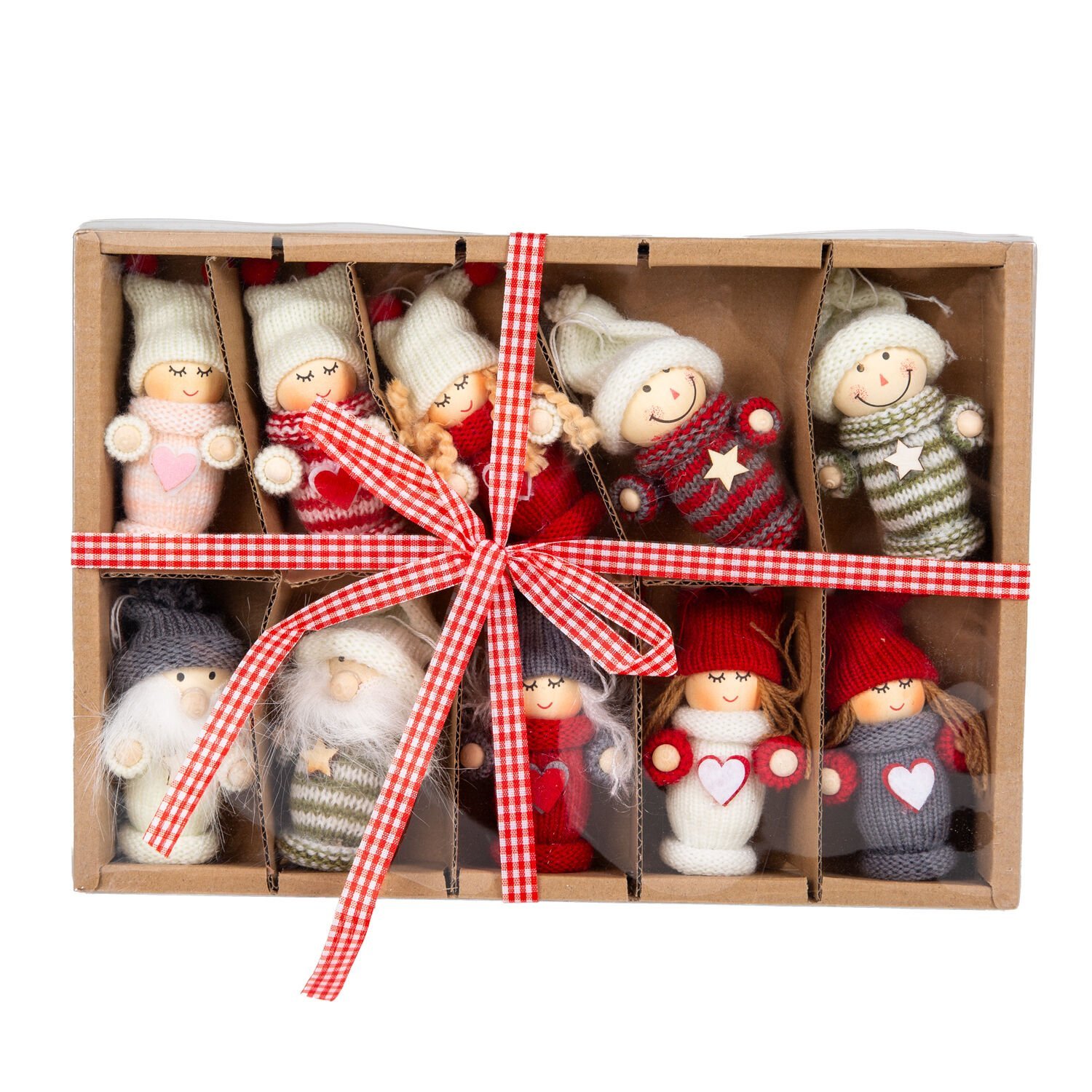 Yılbaşı Süsü, Örgü Figür, Karışık Renkli - Kutulu, 10'lu Paket, 8 cm