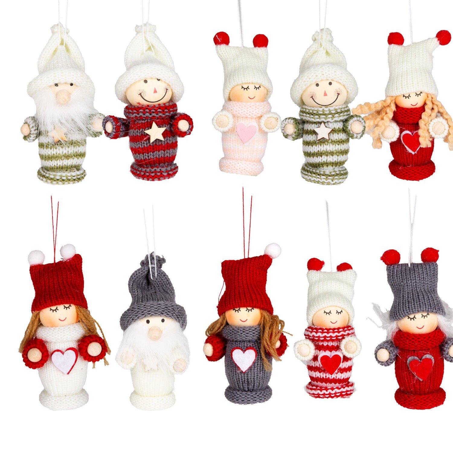 Yılbaşı Süsü, Örgü Figür, Karışık Renkli - Kutulu, 10'lu Paket, 8 cm