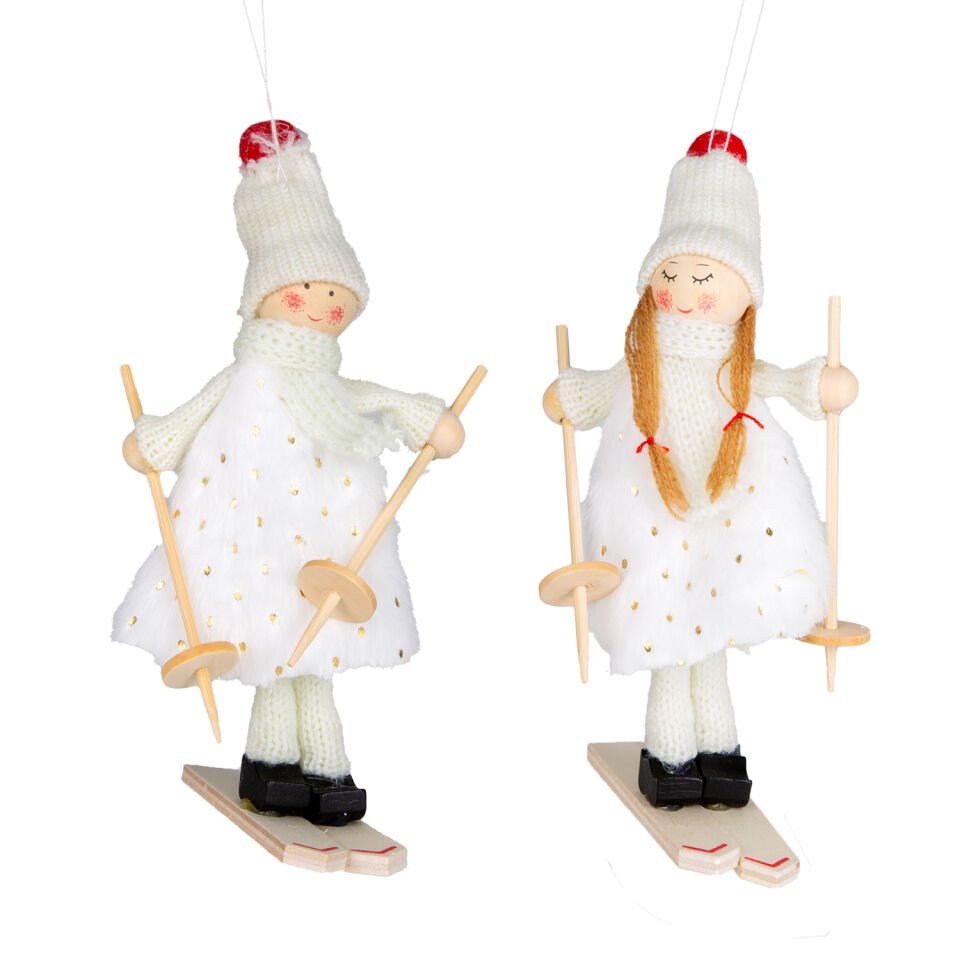 Yılbaşı Süsü, Kayak Yapan Peri Figürleri, Beyaz - Kutuda, Erkek ve Kadın Peri, 2'li Paket
