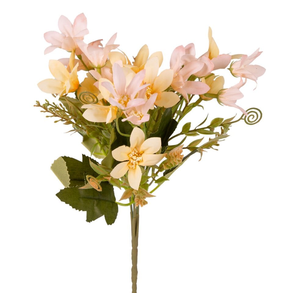 Yapay Çiçek, Lilyum-Zambak Demeti, Sarı-Pembe - 30 cm