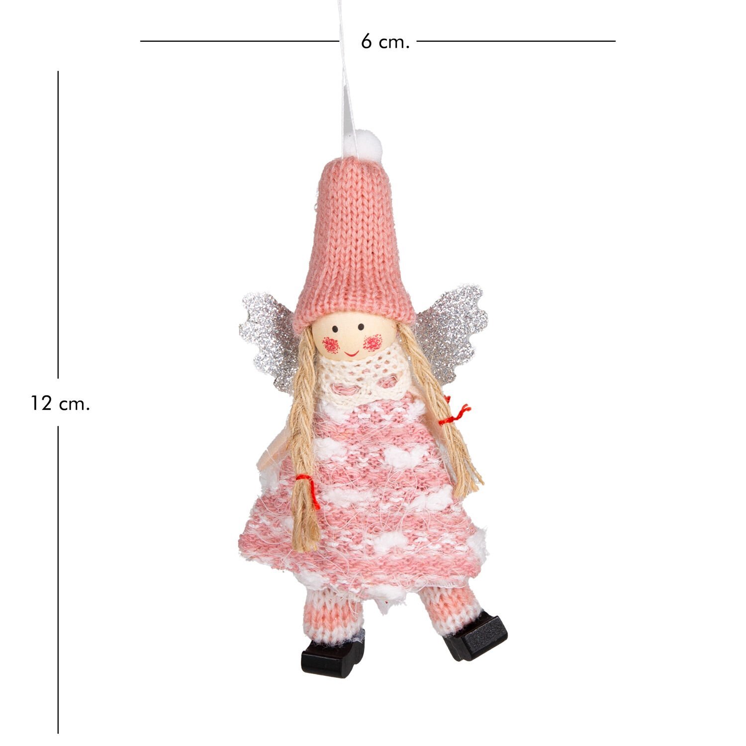 Yılbaşı Süsü, Peri Figürü, Karışık Renkli - Asmalı, Örgü Kıyafetli, Simli Kanatlı, Kutuda, 3'lü Paket, 12 Cm