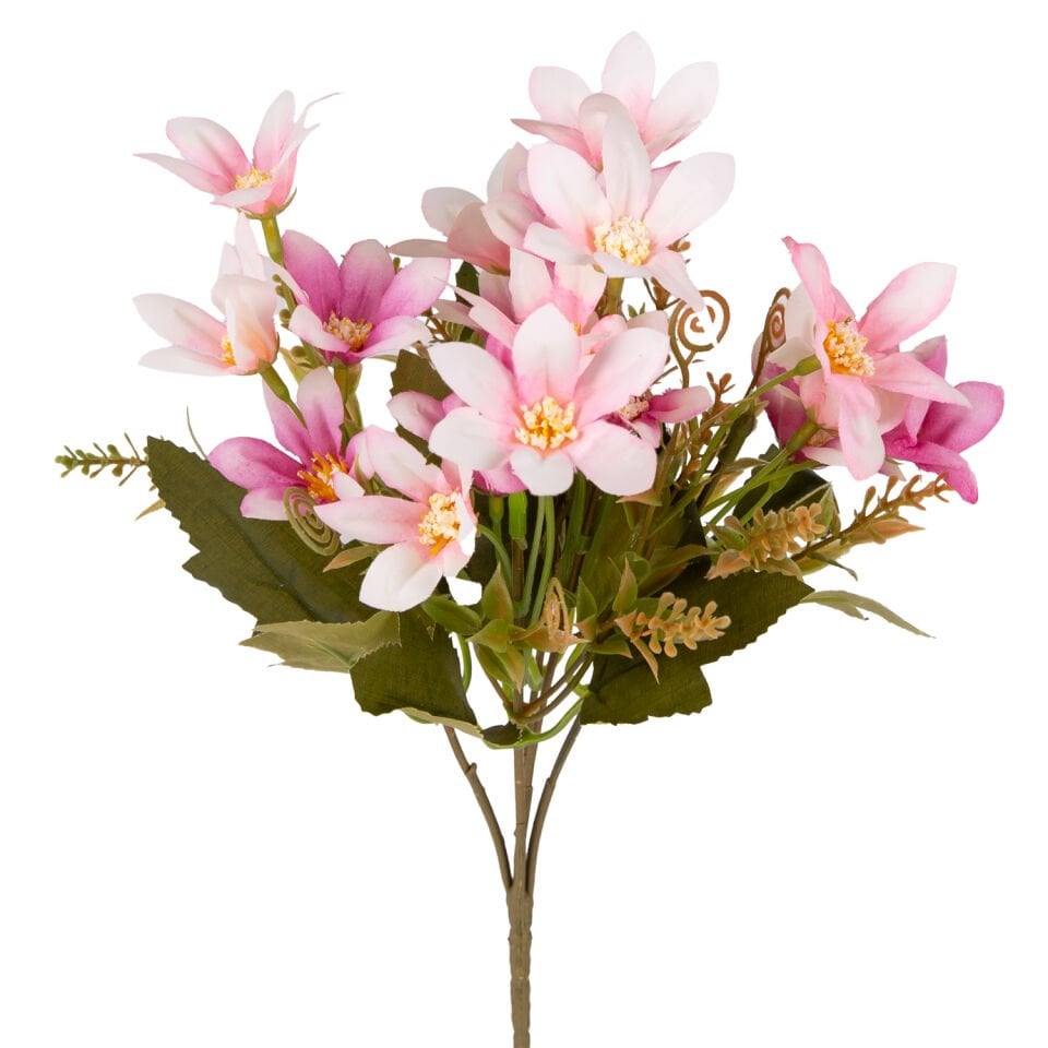 Yapay Çiçek, Lilyum-Zambak Demeti, Pembe-Beyaz - 30 cm