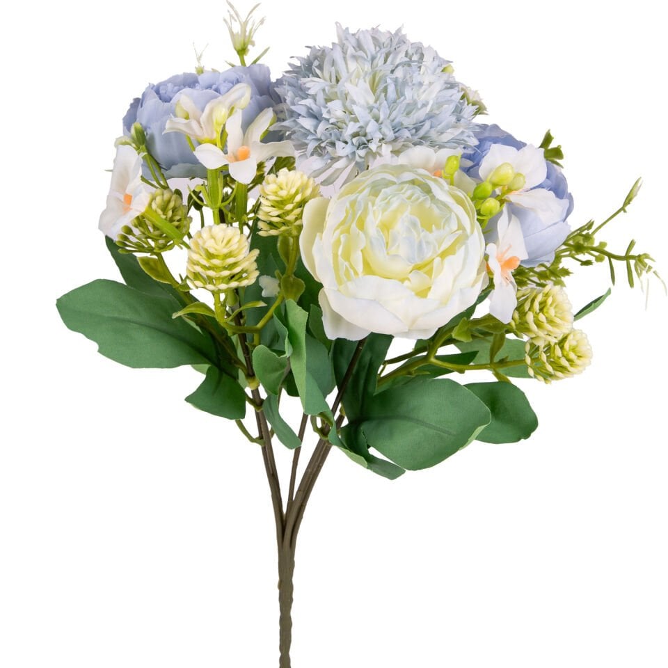 Yapay Çiçek, Şakayık Buket, Mavi-Beyaz - 6 Dal, 30 cm