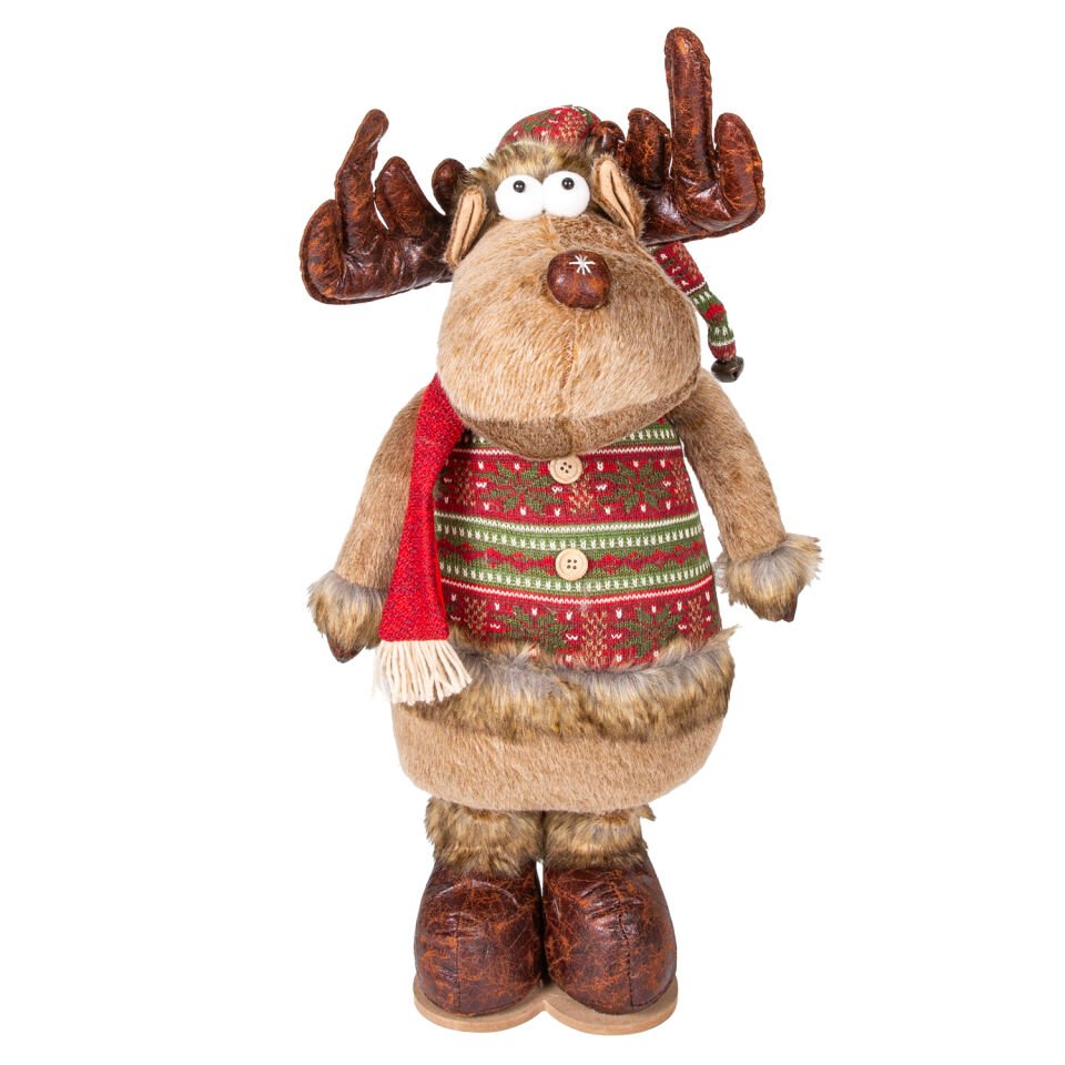 Yılbaşı Süsü, Geyik Adam, Kahverengi - Uzayan Ayaklı, Kırmızı Atkılı, 30x60-100 cm