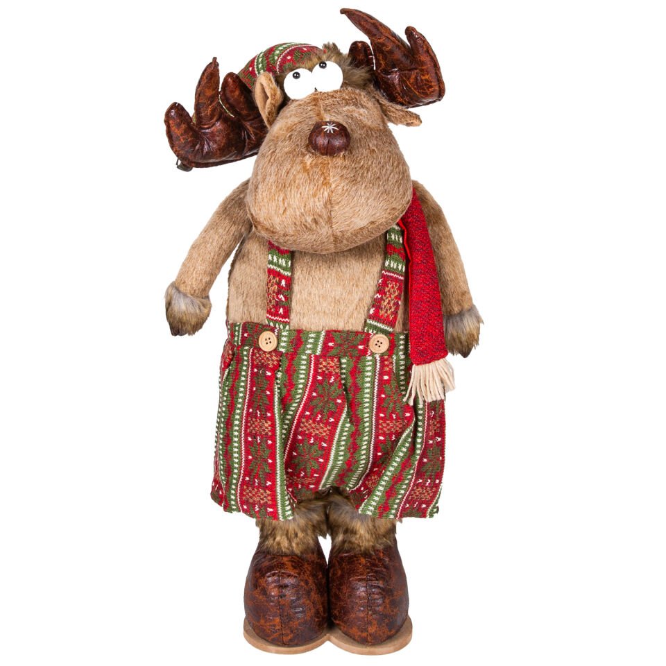 Yılbaşı Süsü, Geyik Kadın, Kahverengi - Uzayan Ayaklı, Deri ayakkabı, boynuzlu, 30x70-100 cm