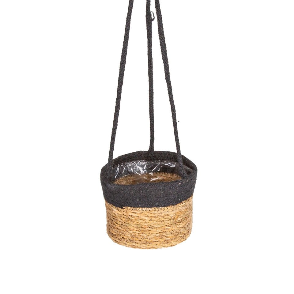 Hasır Sepet Askılı Naturel Siyah Şeritli 12X16 Cm.