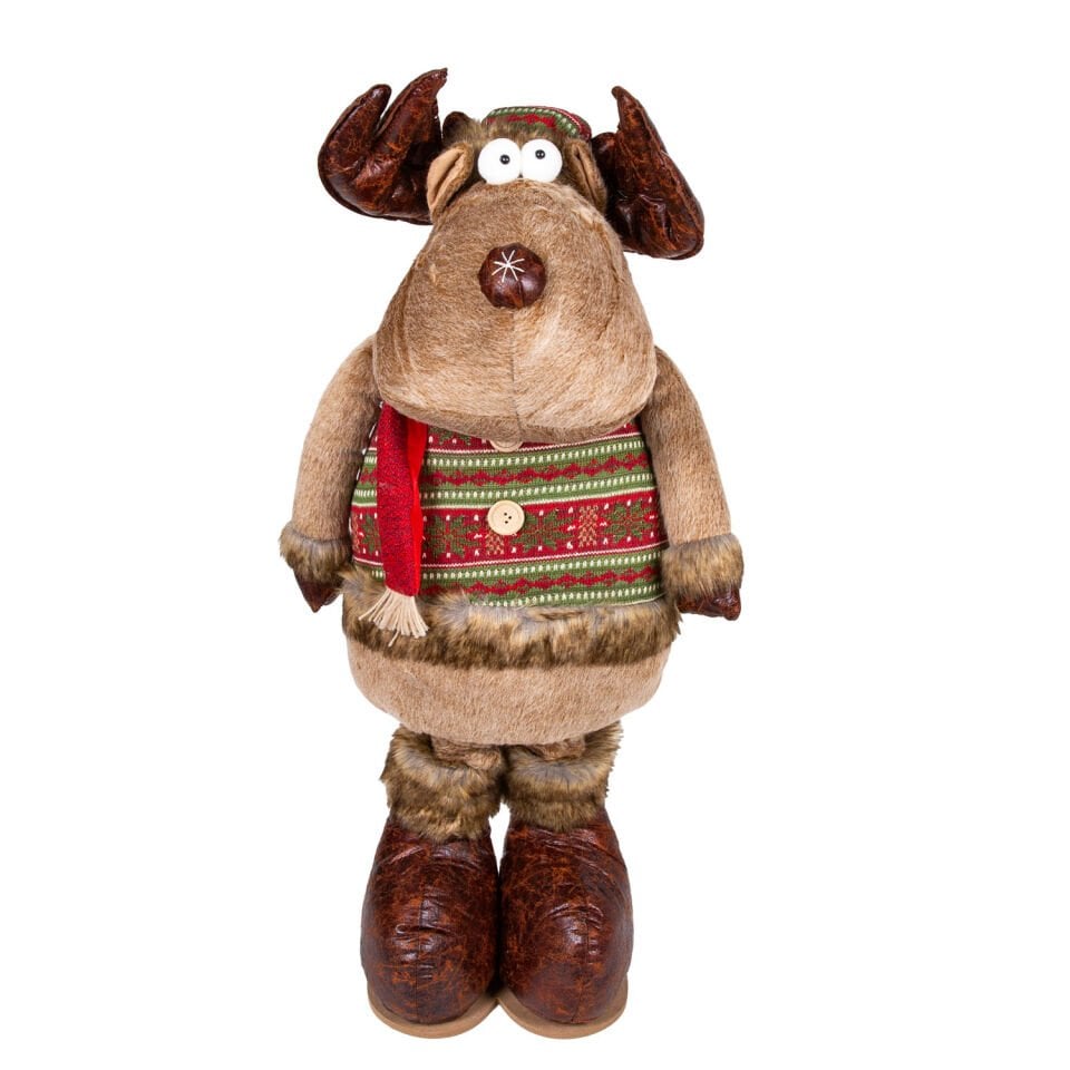 Yılbaşı Süsü, Geyik Adam, Kahverengi - Kırmızı atkılı, Uzayan Ayaklı, 36x80-130 cm