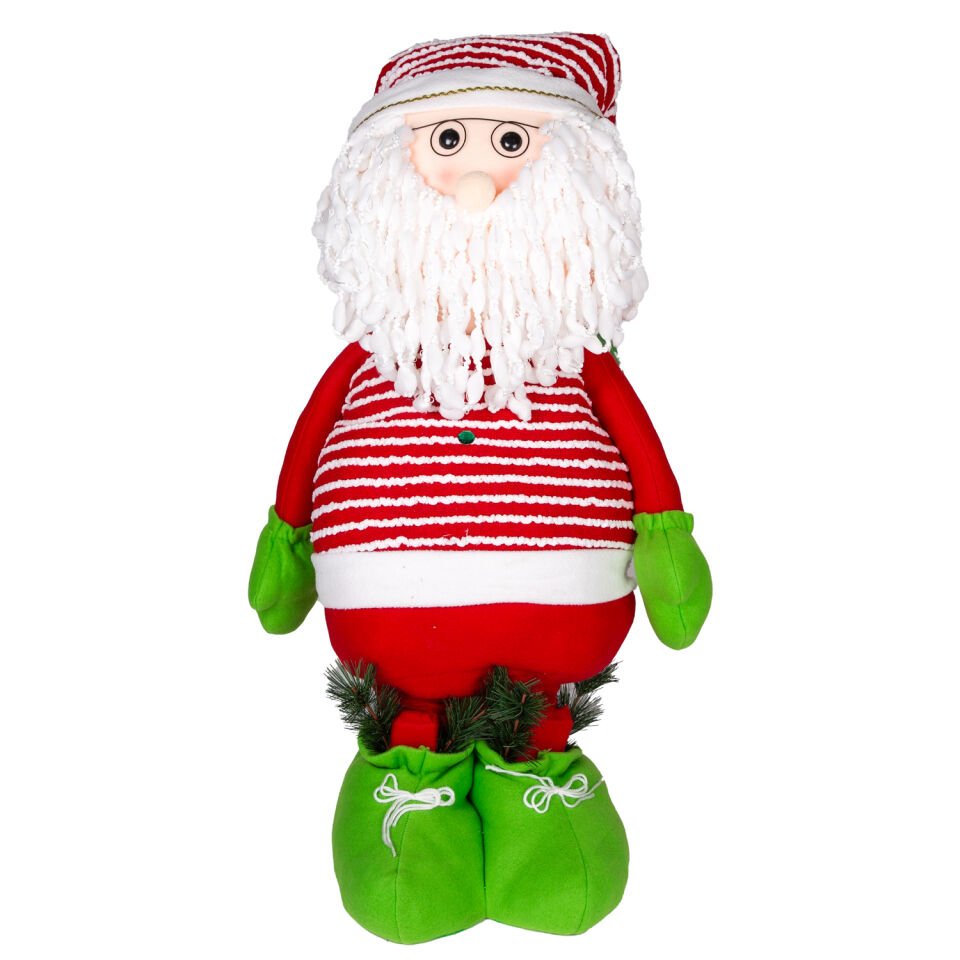 Yılbaşı Süsü, Noel Baba, Kırmızı-Yeşil - Uzayan Ayaklı, Çizgili, İp Sakallı, Çam Süsü Detaylı, 180 cm