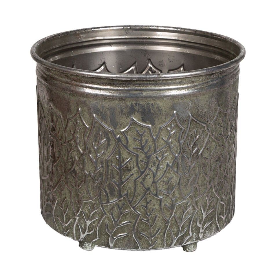 Metal Saksı Ayaklı Ağaç Dalları Figürlü Gümüş Eskitme 37,5x32 Cm.