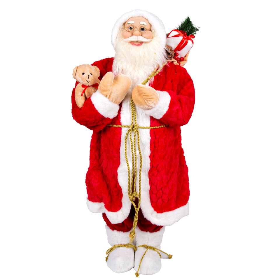 Yılbaşı Noel Baba, Ayıcıklı, Kırmızı-Beyaz - 40x90 cm
