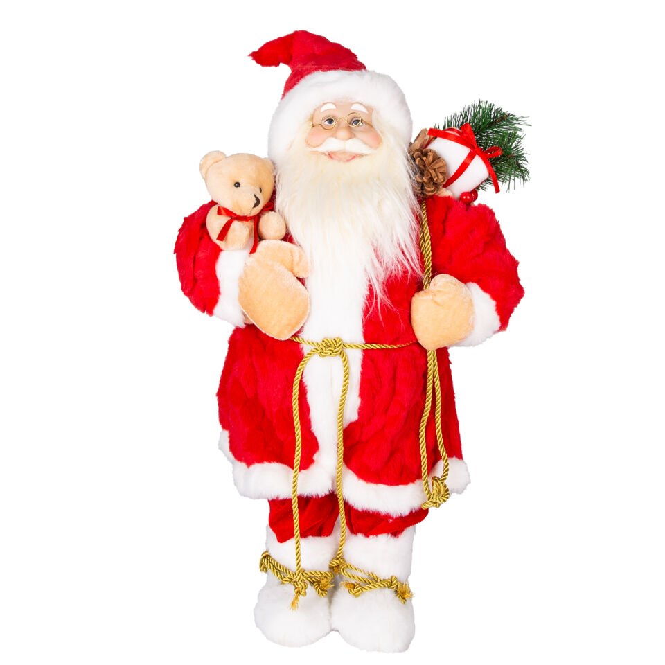 Yılbaşı Noel Baba, Ayıcıklı, Kırmızı-Beyaz - 28x45 cm